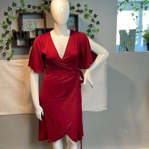 Cupshe Side Wrap Surplice bodice‎ Fluttering Sleeve Midi Dress Size M RefGCPS20